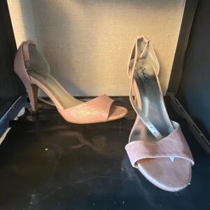 Pink glitter ankle strap heels